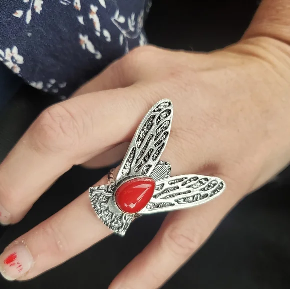 New Coral Flying Insect Silver Ring. - Picture 4 of 14